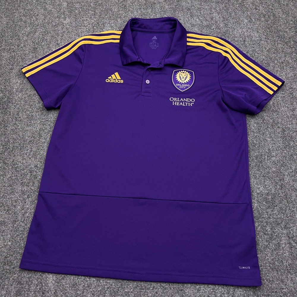 Adidas Orlando City SC Polo Shirt Men's XL Purple Climalite Stretch Soccer MLS